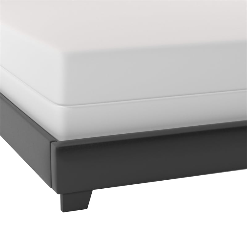 Pemberly Row Upholstered Queen Bed with Nailhead Trim in Black Faux Leather