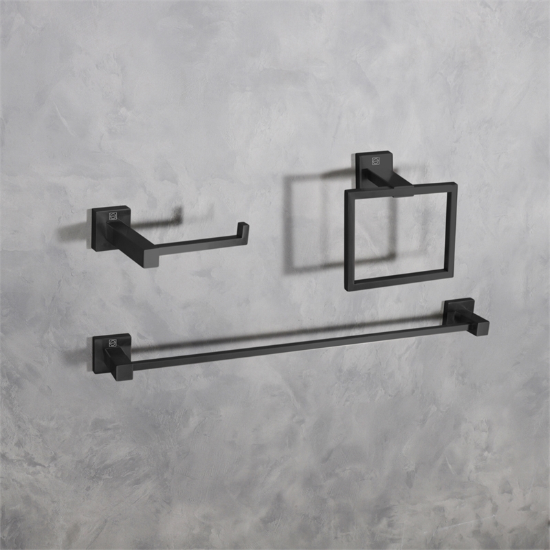 Pemberly Row 3-Piece Stainless Steel Bathroom Hardware Set in Matte Black