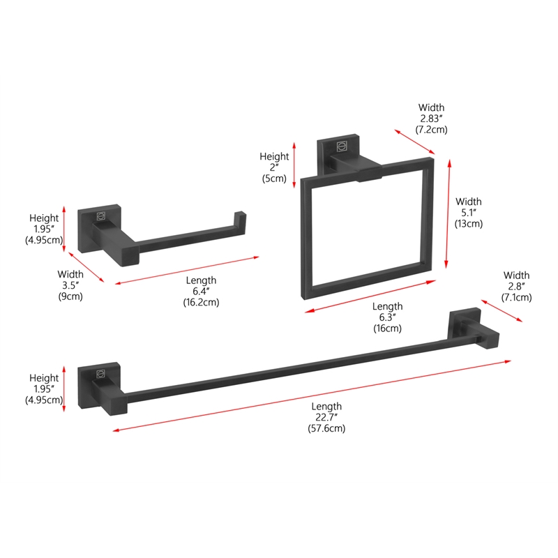 Pemberly Row 3-Piece Stainless Steel Bathroom Hardware Set in Matte Black