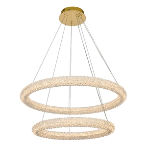 Pemberly Row 32&quot Adjustable 2-Light LED Metal Tiered Chandelier Gold