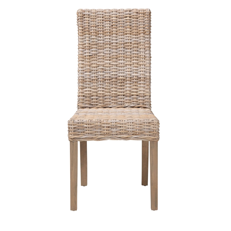 Pemberly Row Bohemian Gray Kubu Rattan Mango Wood Dining Chair