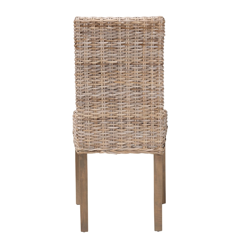 Pemberly Row Bohemian Gray Kubu Rattan Mango Wood Dining Chair