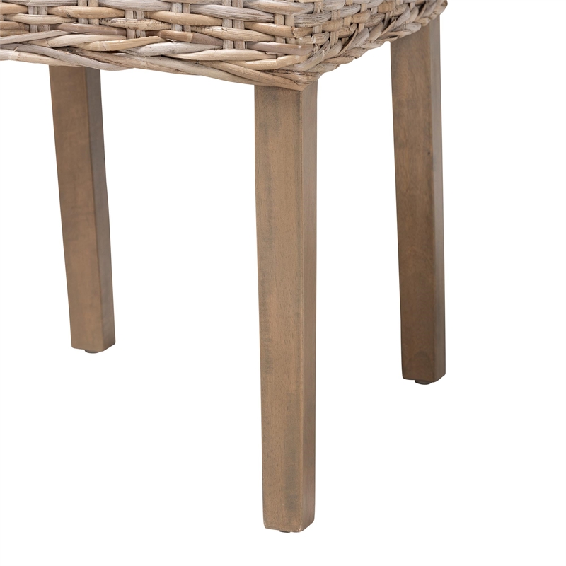 Pemberly Row Bohemian Gray Kubu Rattan Mango Wood Dining Chair