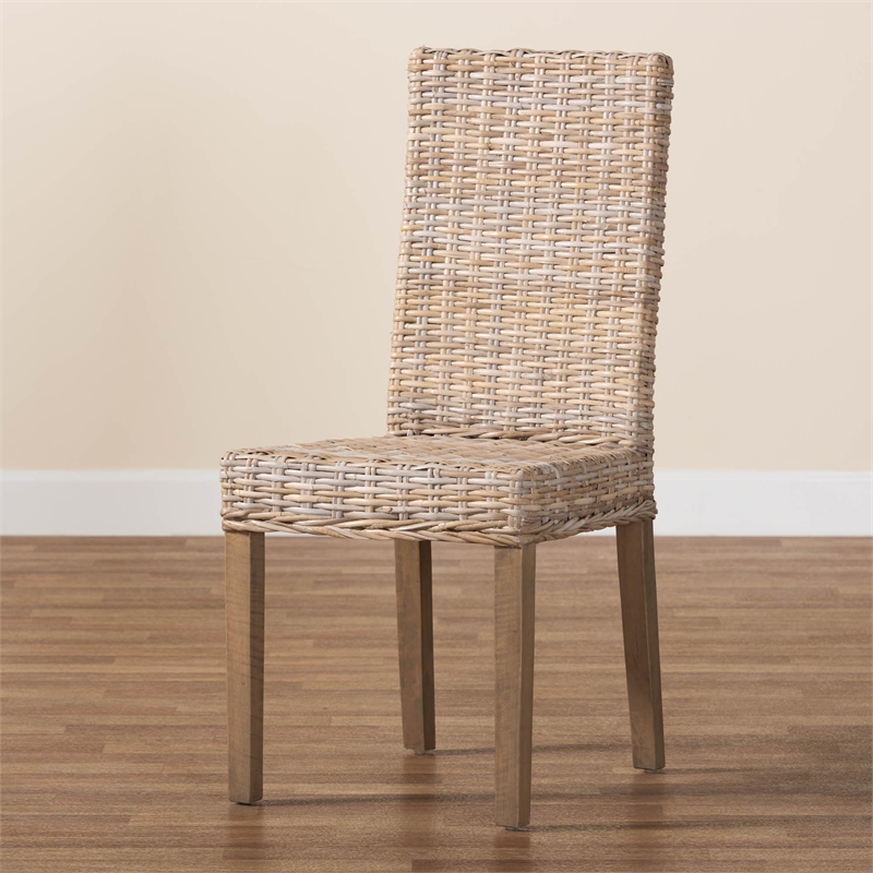 Pemberly Row Bohemian Gray Kubu Rattan Mango Wood Dining Chair