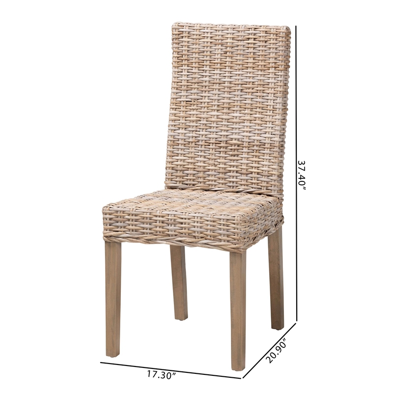Pemberly Row Bohemian Gray Kubu Rattan Mango Wood Dining Chair