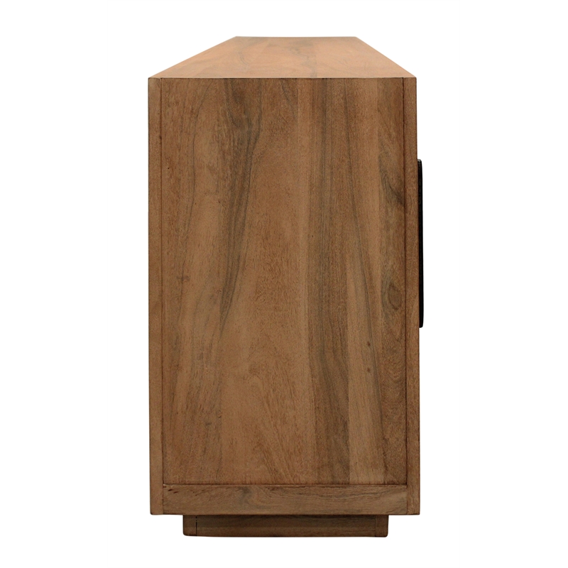 Pemberly Row 6-Door Acacia Sideboard with Curved Glass Panels in Natural Finish