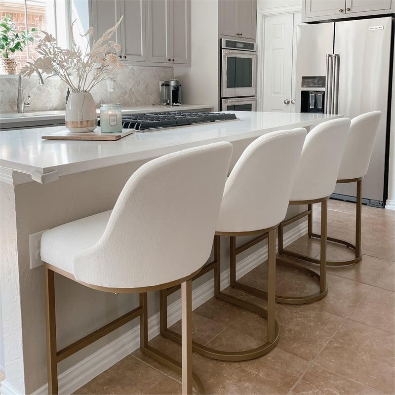 Pemberly Row Set of 4 Barrelback Counter Stools in White and Gold Finish