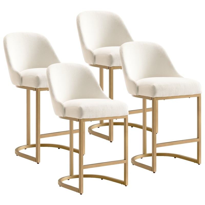 Pemberly Row Set of 4 Barrelback Counter Stools in White and Gold Finish