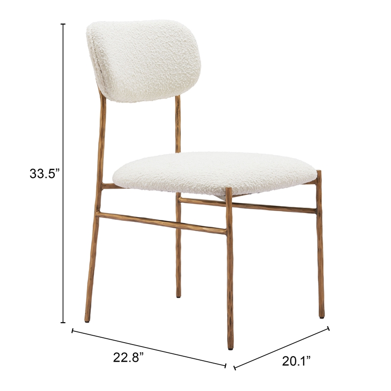 Pemberly Row Shearling Fabric Dining Chair in Cream and Gold Finish