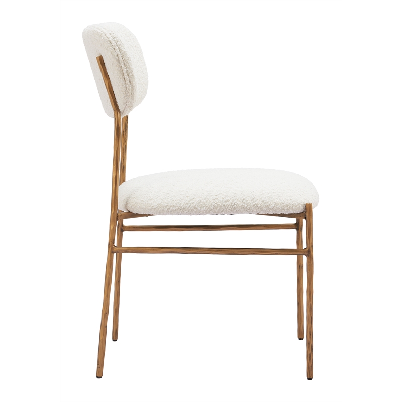 Pemberly Row Shearling Fabric Dining Chair in Cream and Gold Finish