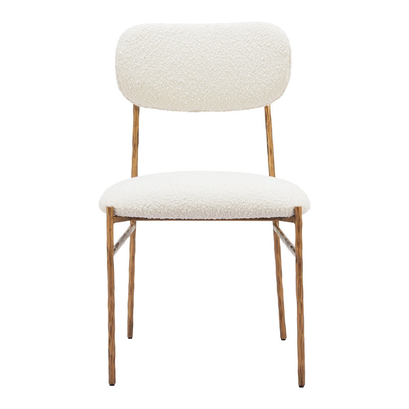 Pemberly Row Shearling Fabric Dining Chair in Cream and Gold Finish