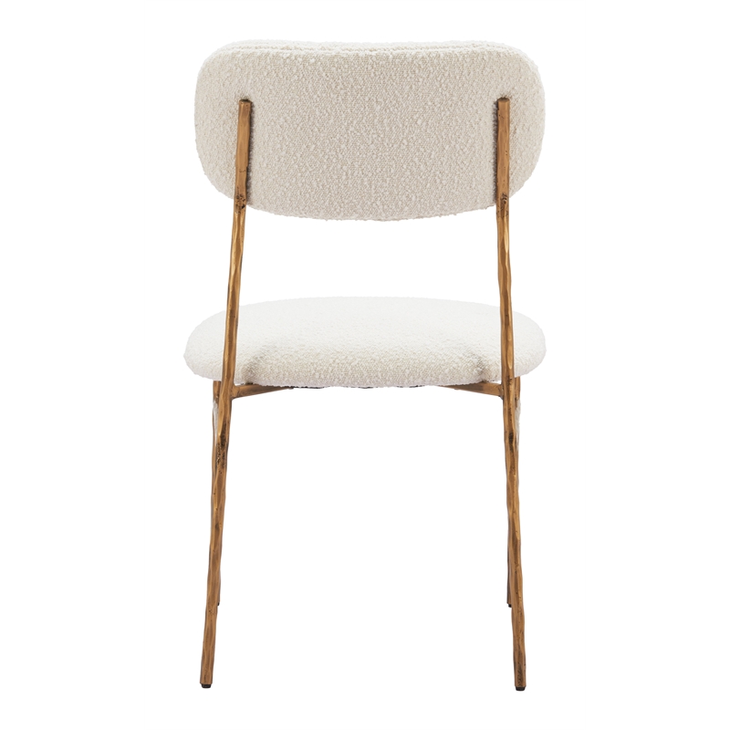 Pemberly Row Shearling Fabric Dining Chair in Cream and Gold Finish