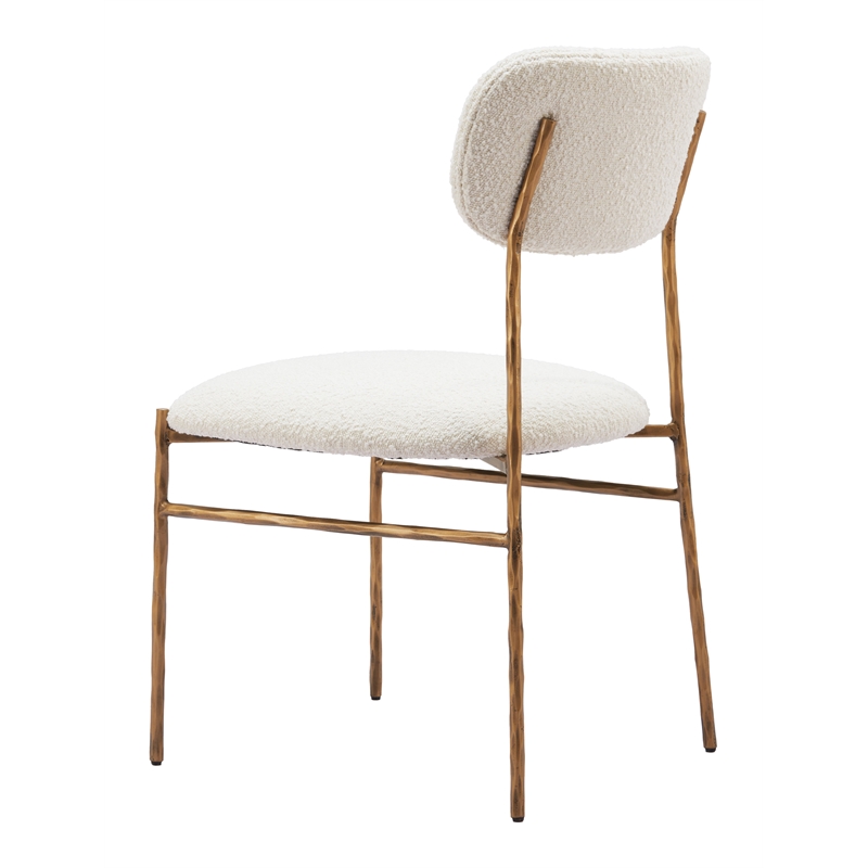 Pemberly Row Shearling Fabric Dining Chair in Cream and Gold Finish