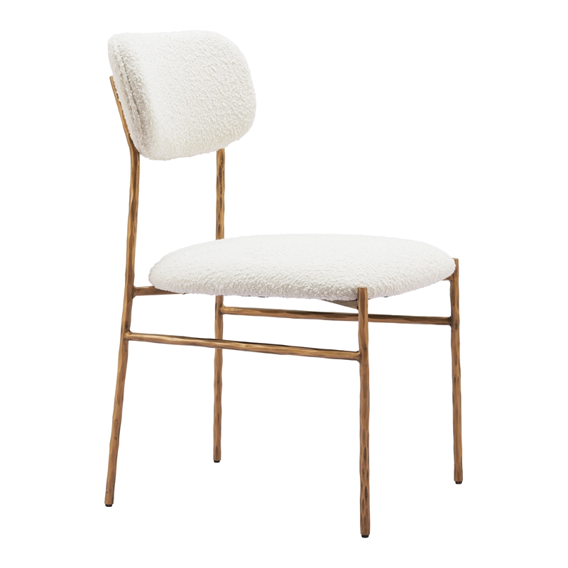 Pemberly Row Shearling Fabric Dining Chair in Cream and Gold Finish