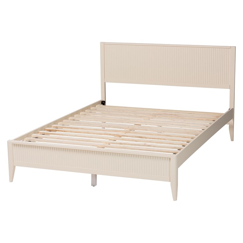 Pemberly Row Primrose Mid-Century Ivory Queen Platform Bed in Wood