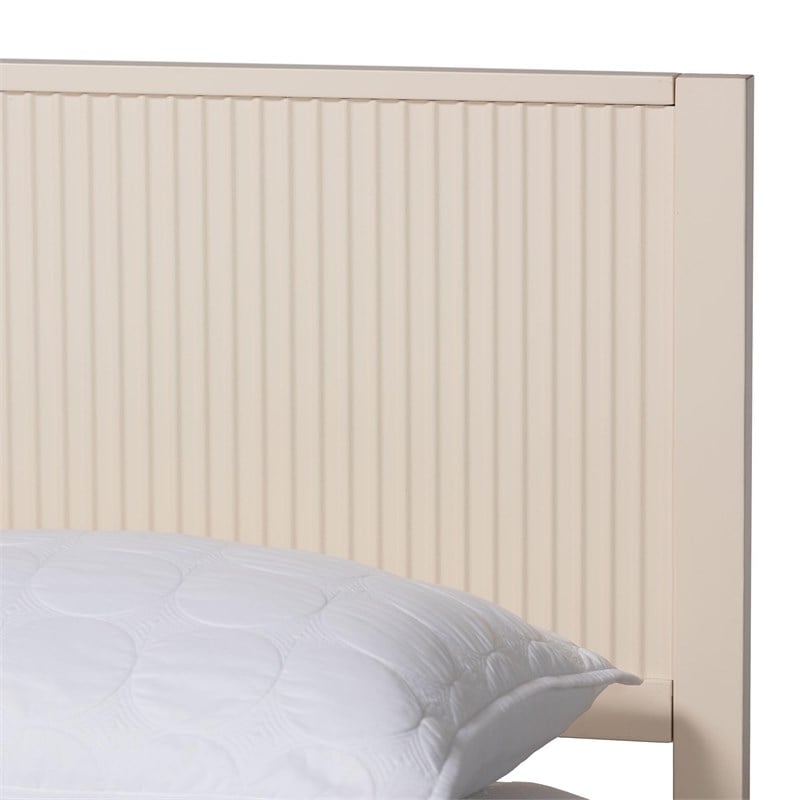 Pemberly Row Primrose Mid-Century Ivory Queen Platform Bed in Wood