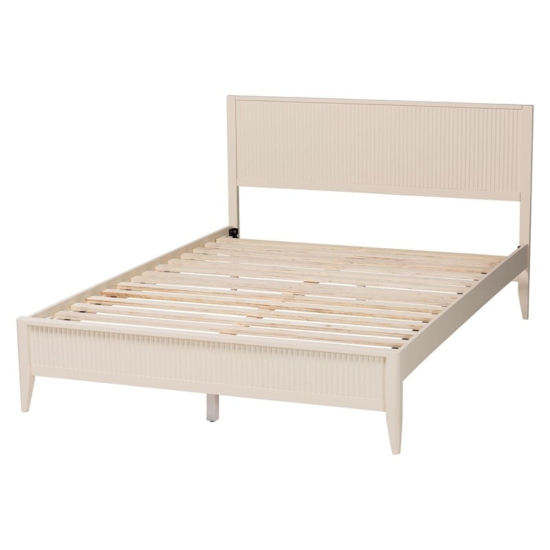 Pemberly Row Primrose Ivory King Platform Bed with Fluted Wood Design