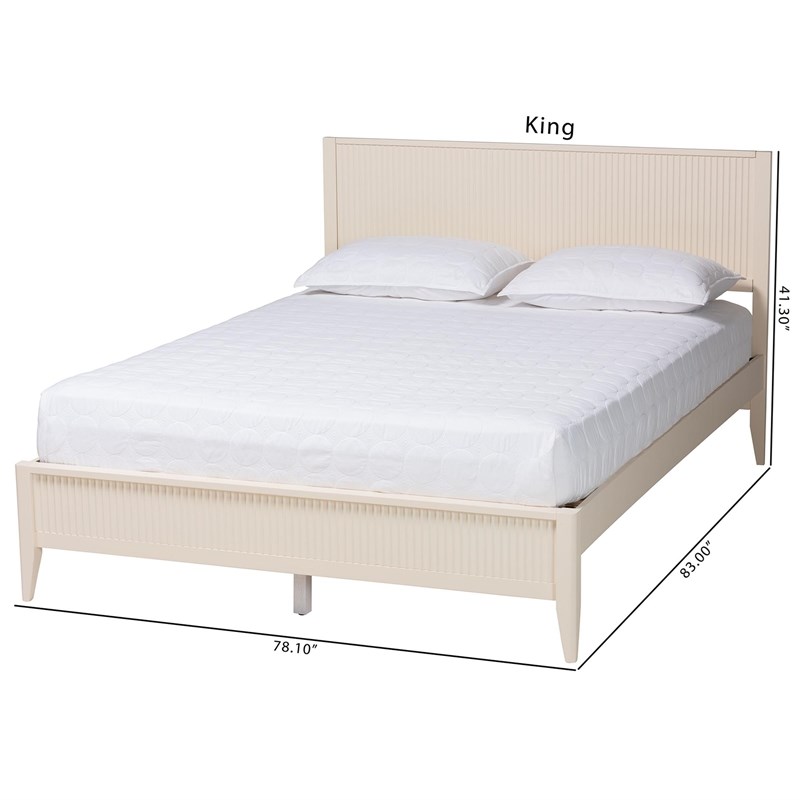 Pemberly Row Primrose Ivory King Platform Bed with Fluted Wood Design