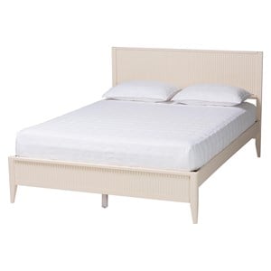 Pemberly Row Primrose Ivory King Platform Bed with Fluted Wood Design