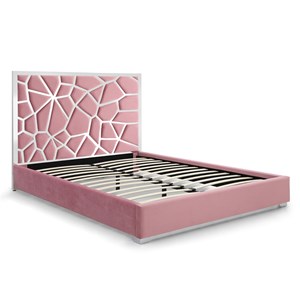 Pemberly Row King Velvet Bed with Unique Headboard and Metal Frame in Pink