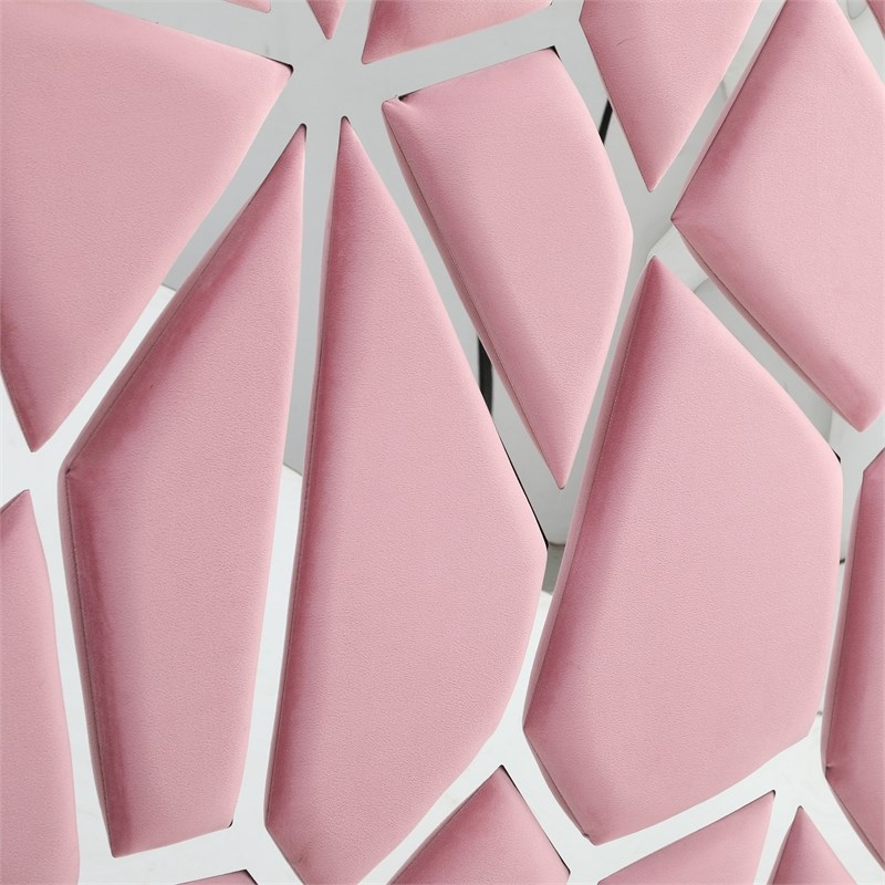 Pemberly Row King Velvet Bed with Unique Headboard and Metal Frame in Pink