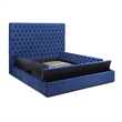 Pemberly Row Queen Velvet Tufted Storage Platform Bed in Blue