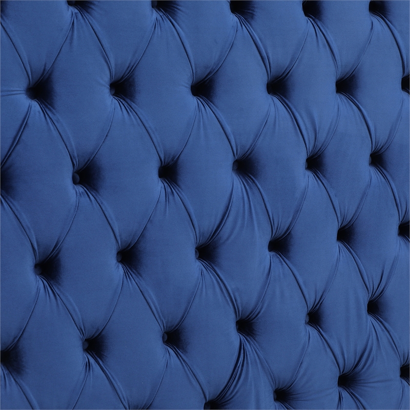 Pemberly Row Queen Velvet Tufted Storage Platform Bed in Blue