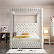 Pemberly Row Velvet Canopy Queen Bed with Speaker & USB Port in Cream