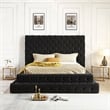 Pemberly Row Queen Velvet Upholstered Bed with Raised Frame in Black