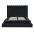 Pemberly Row Queen Velvet Upholstered Bed with Raised Frame in Black