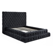 Pemberly Row Queen Velvet Upholstered Bed with Raised Frame in Black