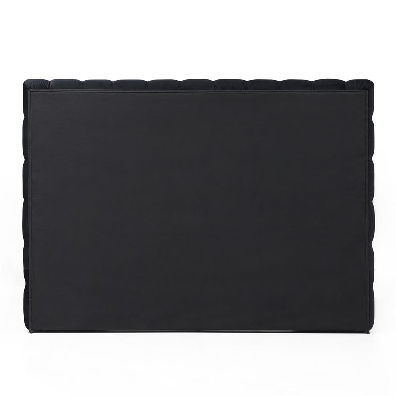 Pemberly Row Queen Velvet Upholstered Bed with Raised Frame in Black