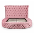 Pemberly Row Elizabeth Velvet Round Storage King Bed in Pink Finish