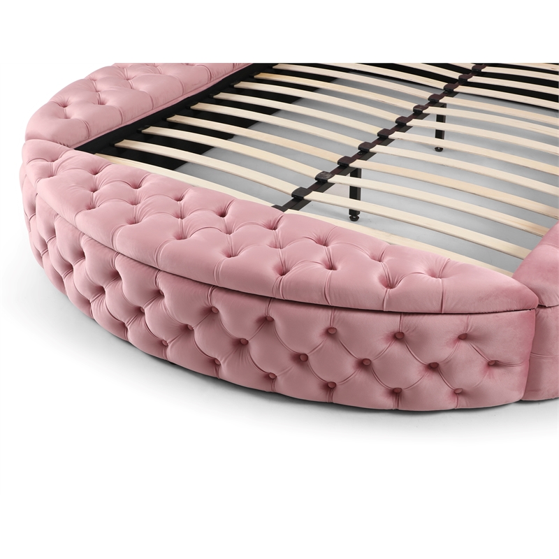 Pemberly Row Elizabeth Velvet Round Storage King Bed in Pink Finish