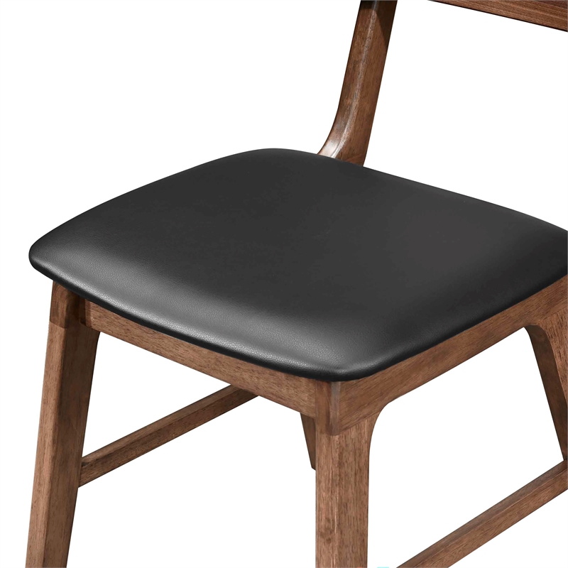 Pemberly Row Thea 7-Piece Wood Dining Set in Walnut with Black Seats