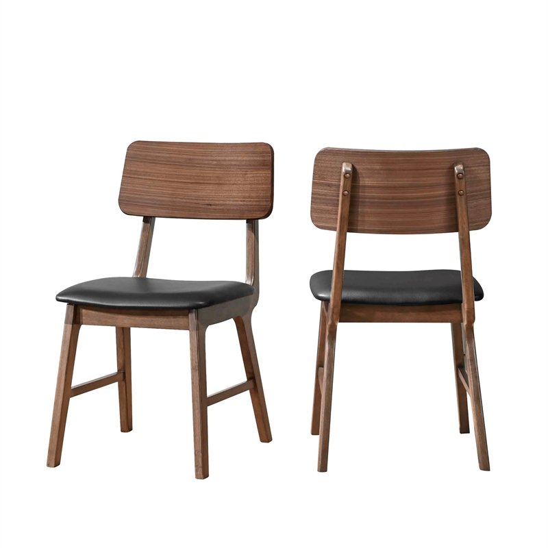 Pemberly Row Thea 7-Piece Wood Dining Set in Walnut with Black Seats