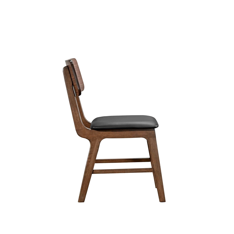 Pemberly Row Thea 7-Piece Wood Dining Set in Walnut with Black Seats