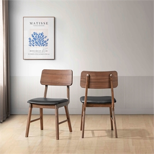 Pemberly Row Thea Wood Side Chair Set of 2 with Black Seat in Walnut