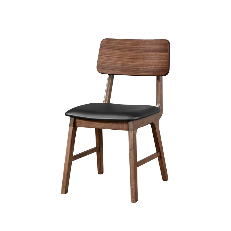 Pemberly Row Thea Wood Side Chair Set of 2 with Black Seat in Walnut