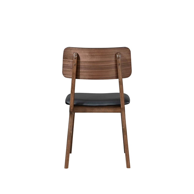 Pemberly Row Thea Wood Side Chair Set of 2 with Black Seat in Walnut