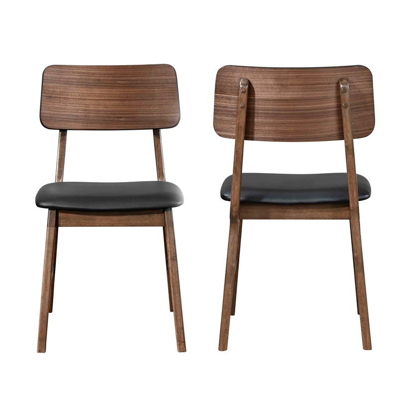 Pemberly Row Thea Wood Side Chair Set of 2 with Black Seat in Walnut