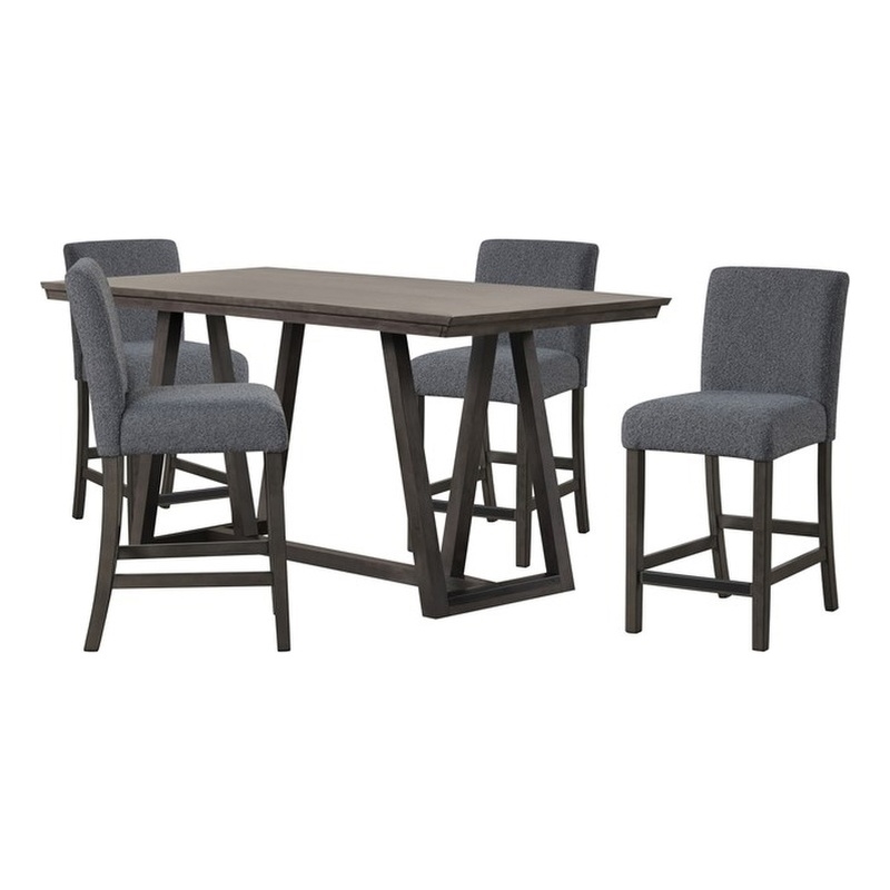 Pemberly Row High Line 5-Piece Wood Counter Table Set in Gray
