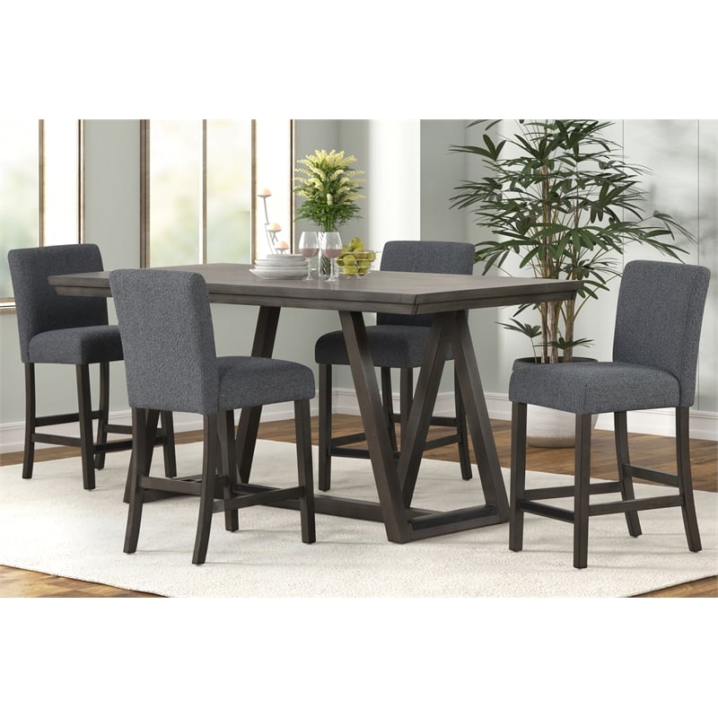 Pemberly Row High Line 5-Piece Wood Counter Table Set in Gray
