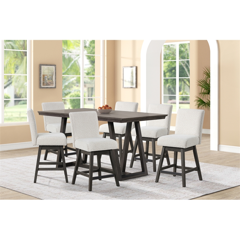 Pemberly Row 7-Piece White Counter Dining Table Set with Swivel Stools
