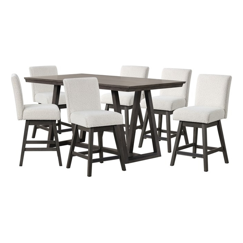 Pemberly Row 7-Piece White Counter Dining Table Set with Swivel Stools