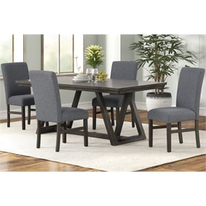 Pemberly Row 5-Piece Acacia Wood Dining Set in Gray with Upholstered Chairs