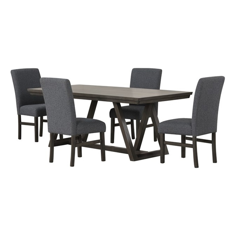 Pemberly Row 5-Piece Acacia Wood Dining Set in Gray with Upholstered Chairs