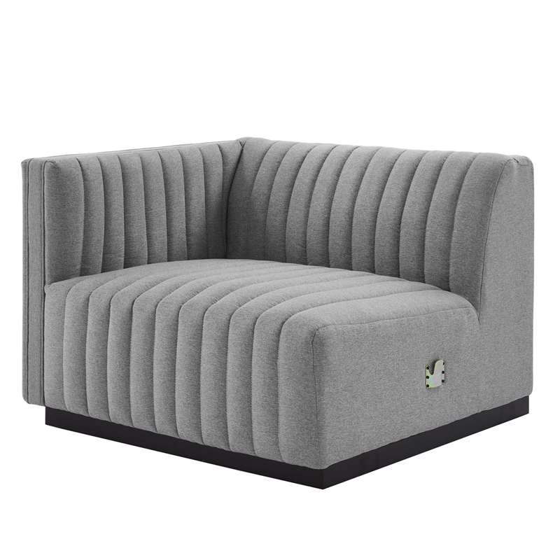 Pemberly Row Channel Tufted Fabric Loveseat in Black and Light Gray