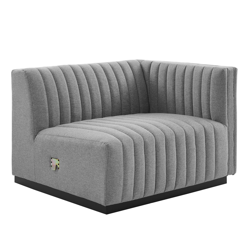 Pemberly Row Channel Tufted Fabric Loveseat in Black and Light Gray