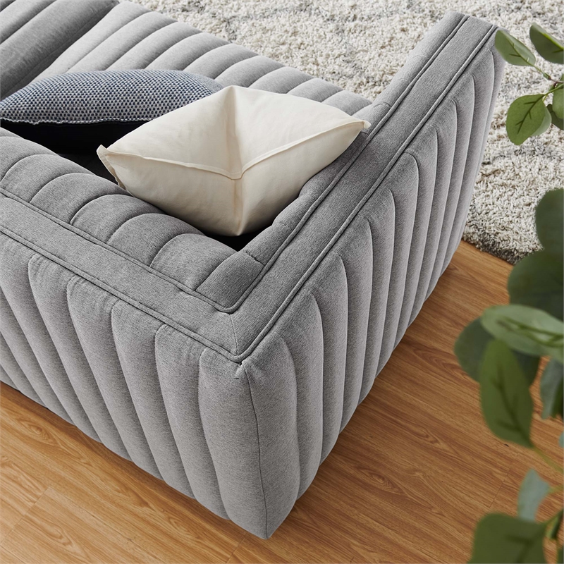 Pemberly Row Channel Tufted Fabric Loveseat in Black and Light Gray